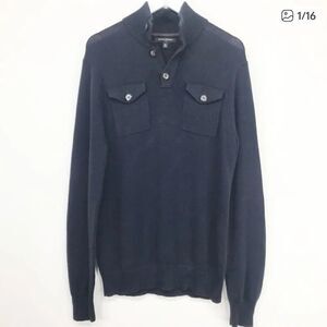 Banana Republic Factory Navy Blue 100% Cotton Quarter Button Pullover Sweater
